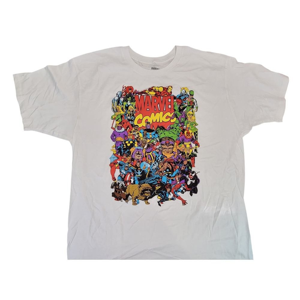 Marvel Comics All Over Print Graphic T Shirt Mens 2XL White‎ Superhero
